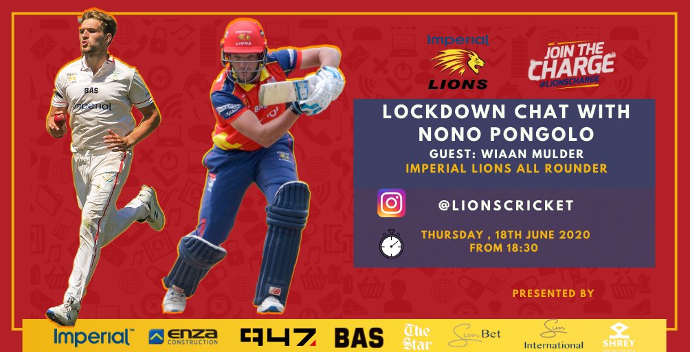 DPWorldLions's tweet photo. NEW EPISODE 📲🚨

The #LockdownChat is back this evening after a holiday break on Tuesday. Join Nono Pongolo as he chats Imperial Lions' all rounder Wiaan Mulder this evening.

📲 @ LionsCricket, Instagram
🕡 18:30 

Comment with any questions for Wiaan. 

#LionsCharge https://t.co/Sjzc0tH9QE