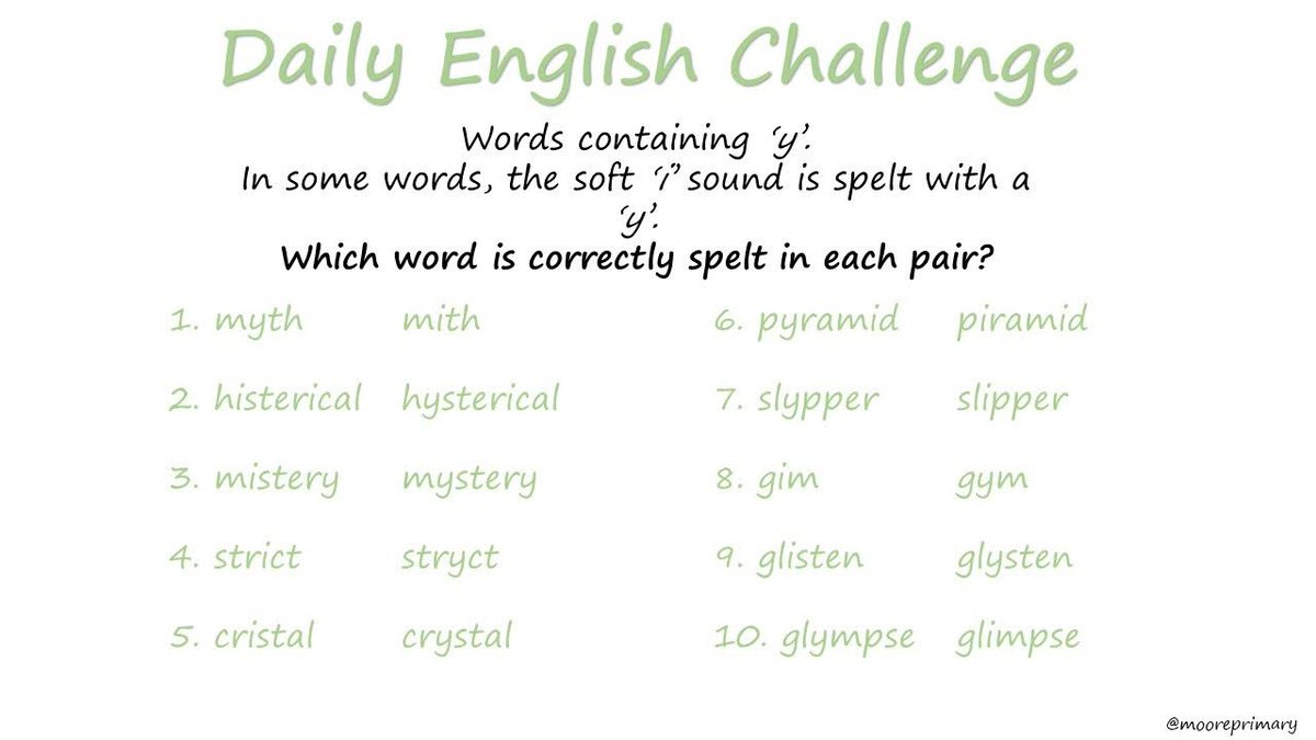 MoorePrimary's tweet image. DAILY ENGLISH CHALLENGE

Which word is correct in each pair? 

#homelearning #english #spelling