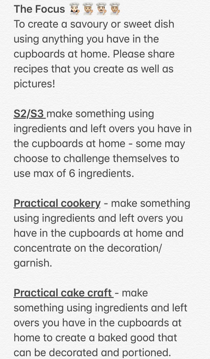 ElginAcHE's tweet image. 🚨🚨COOK DOWN🚨🚨 This weeks challenge is to create a sweet 🥧🧁or a savoury 🍛🍝dish using ingredients from the cupboard at home! looking forward to seeing the recipes and pictures!! 📸📸 #Cooking #cookdown #food #getyourcookon #TeamEA