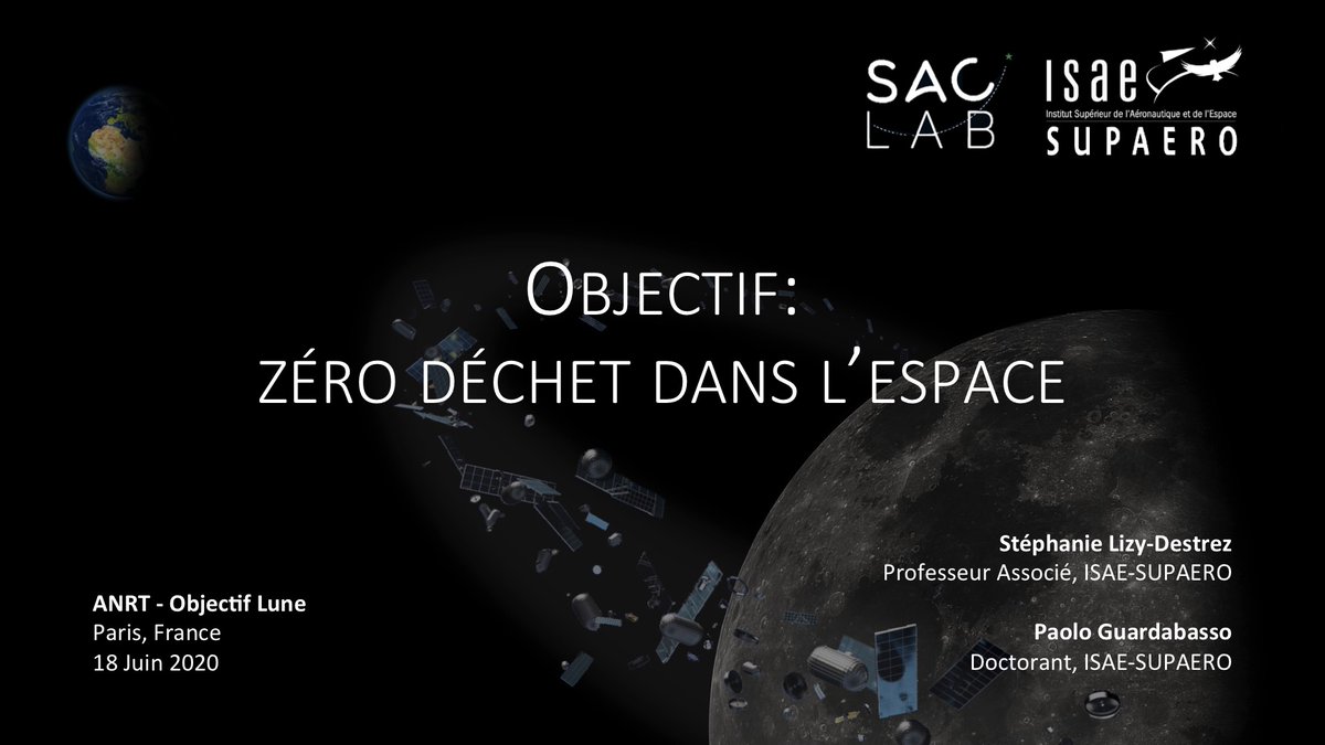 SLDsupaero's tweet photo. Today, with @Paul_Lookdown, we presented at @AssoANRT some results of #SaCLaB projects about #spacedebris management and recycling, in #GEO and in the #MOON 🌚 environment. We presented  @SEEDS_XII too. @ISAE_officiel https://t.co/jCY9gLUxdX
