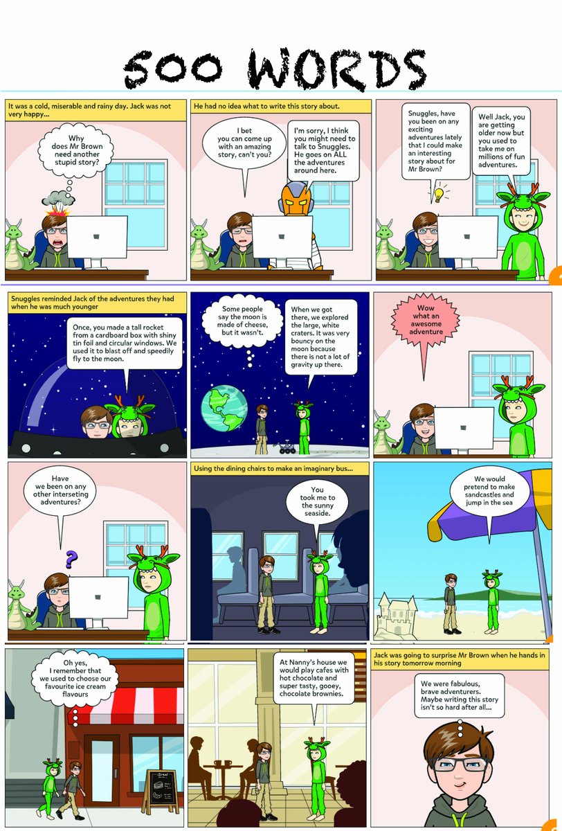 Langley_Prep's tweet image. Congratulations to our Year 4 pupil Sam S, who was awarded a Headmaster's Commendation for this fantastic #comic strip story based on his #500word story, created on the computer! #CreativeThinker #DigitalArt