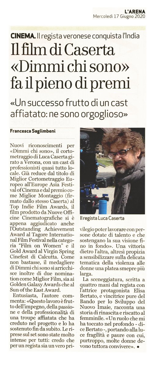 NOC_Cinema's tweet photo. Su L'Arena. Grazie Francesca Saglimbeni!
#dimmichisono #piccolastellasenzacielo #ligabue #nuoveofficinecinematografiche #lucacaserta #premio #vincitore #winner #tagoreinternationalfilmfestival #virginspringcinefest #goldengalaxyawards #sunoftheeastaward https://t.co/YkrGQDb8sy