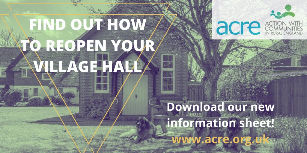 CANorthld's tweet image. 📣News - Village Halls and community buildings may be allowed to reopen from 6 July.

@ACRE_national has produced guidance to help #villagehalls reopen once lockdown restrictions are lifted.

Download the guidance: ca-north.org.uk/news/reopening…