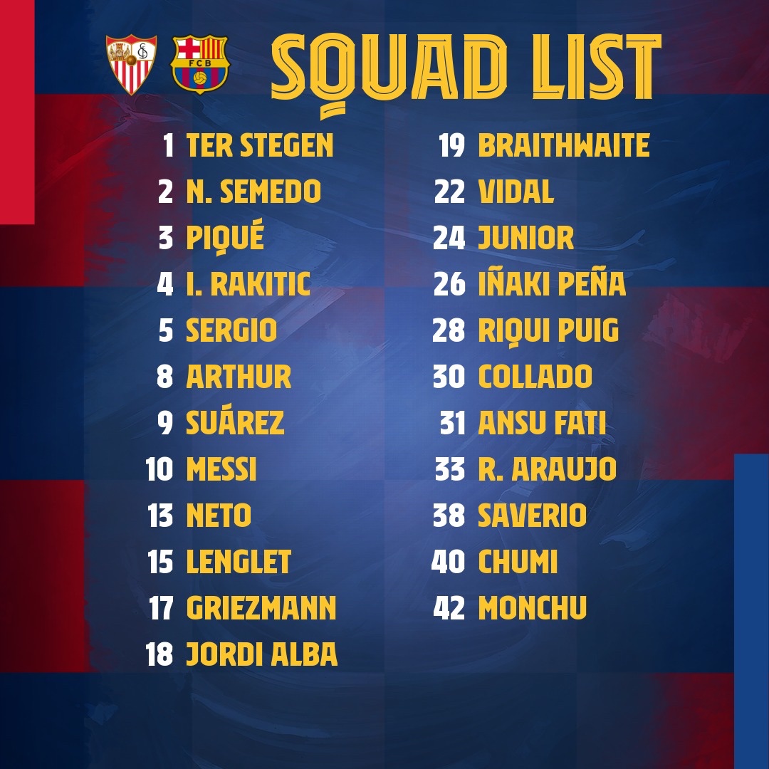 FCBarcelona's tweet photo. The Chosen Ones. #SevillaBarça https://t.co/EoZFH4iOwH