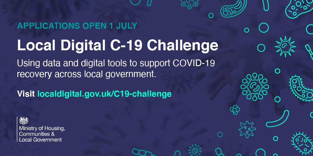 🚀 We’re excited to announce the launch of our new #LocalDigitalC19Challenge: Using data and digital tools to support #COVID19 recovery and renewal across local government.

📅 Applications open on 1 July 
👉Full info here: localdigital.gov.uk/c19-challenge