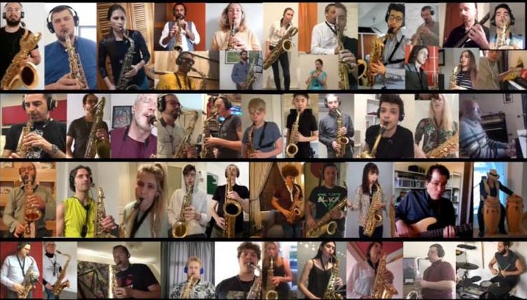 LondonSaxSchool's tweet photo. Online World Saxophone Orchestra - message of love and togetherness 😍
https://t.co/Xg5rGBa3EH @BBC_HaveYourSay #saxophone https://t.co/Pujbrv78nq
