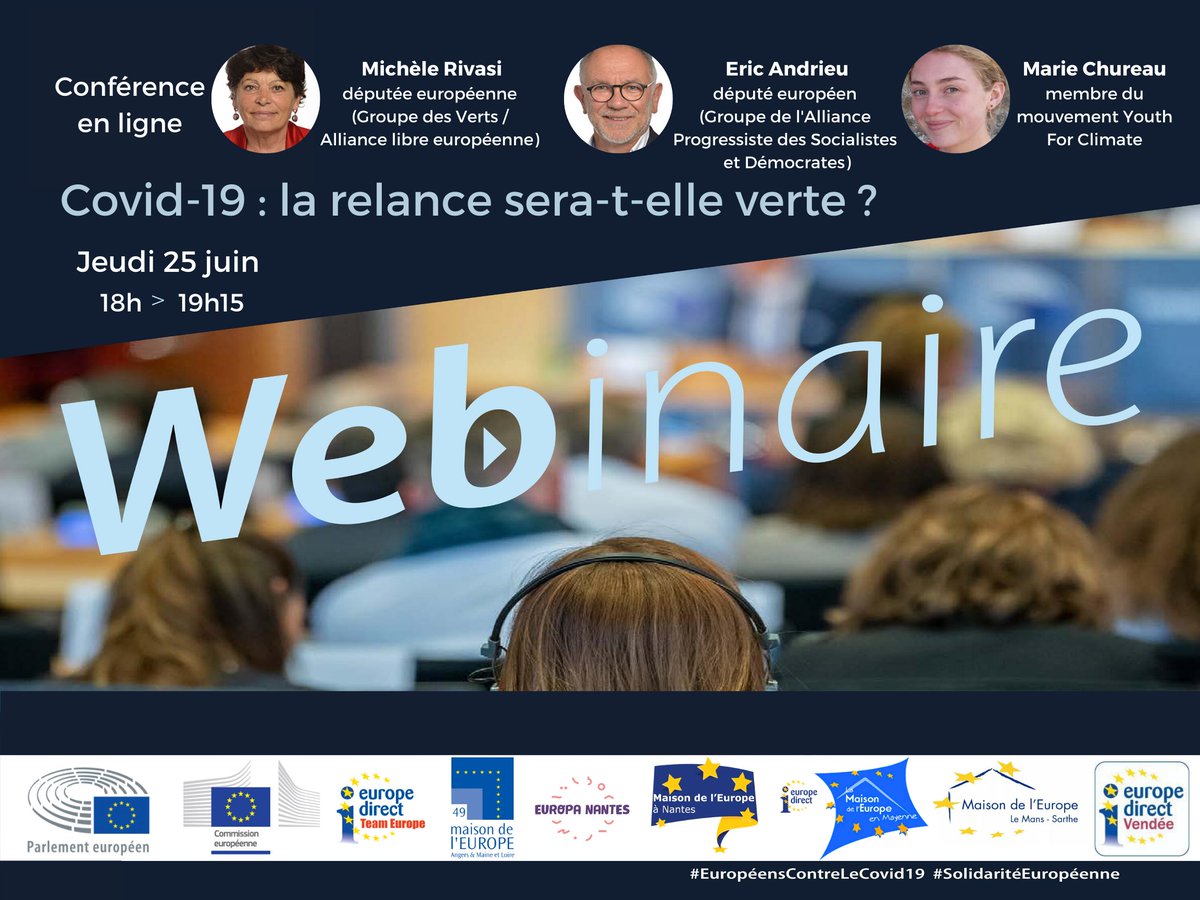 MaisondelEurope's tweet photo. #COVIDー19 : La relance sera-t-elle verte ? 🌳Les CIED des Pays de la Loire vous donnent rdv le jeudi 25 juin à 18h pour en débattre. Inscrivez-vous et posez toutes vos questions 👉 https://t.co/55y31CZKUb https://t.co/fqfV7taWLD