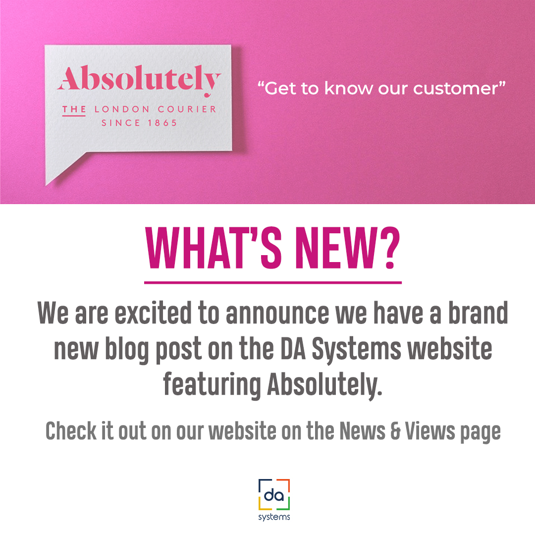 DASystems's tweet image. Check our our exciting new blog post.
DA Systems held a quick Q&amp;amp;A session with one of our leading customers, Absolutely Courier! 

ow.ly/ISSf50Ab4XQ

#saas #newblog #blog #samedaycourier #topbox #absolutely #london  #dasystems #aci #samedaycouriersoftware #software #uk