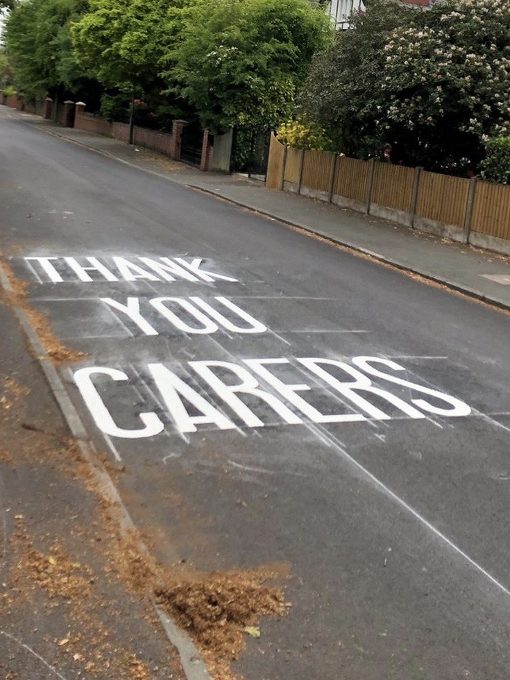 Lovely touch as  @boltoncouncil painted the roads to show appreciation for carers and  #NHS staff 