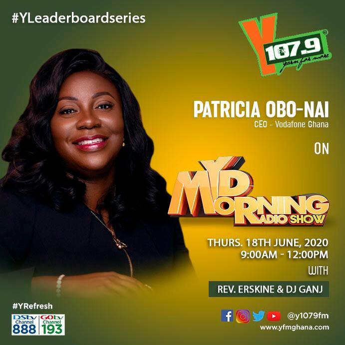 #YLeaderboardSeries in a few minutes with the CEO of @VodafoneGhana Patricia Obo-Nai  on #MMRS with <a href="/RevErskineGH/">Erskine Whyte</a> on <a href="/Y1079FM/">YFM ACCRA</a>.  #YLeaderboardSeries