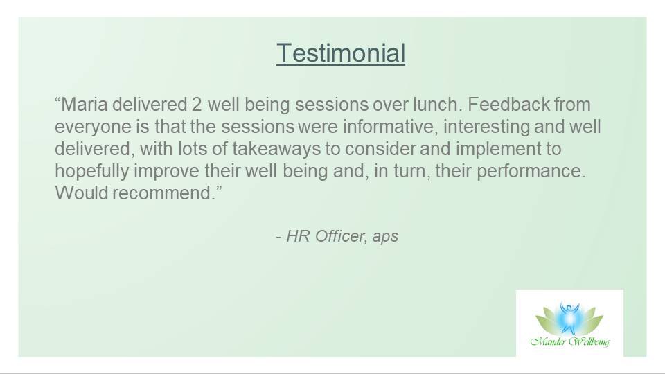 Supporting organisations with bespoke wellbeing webinars. Contact me for further details manderwellbeing.com/contact #wellbeing #webinar #testimonial #ThursdayMotivation