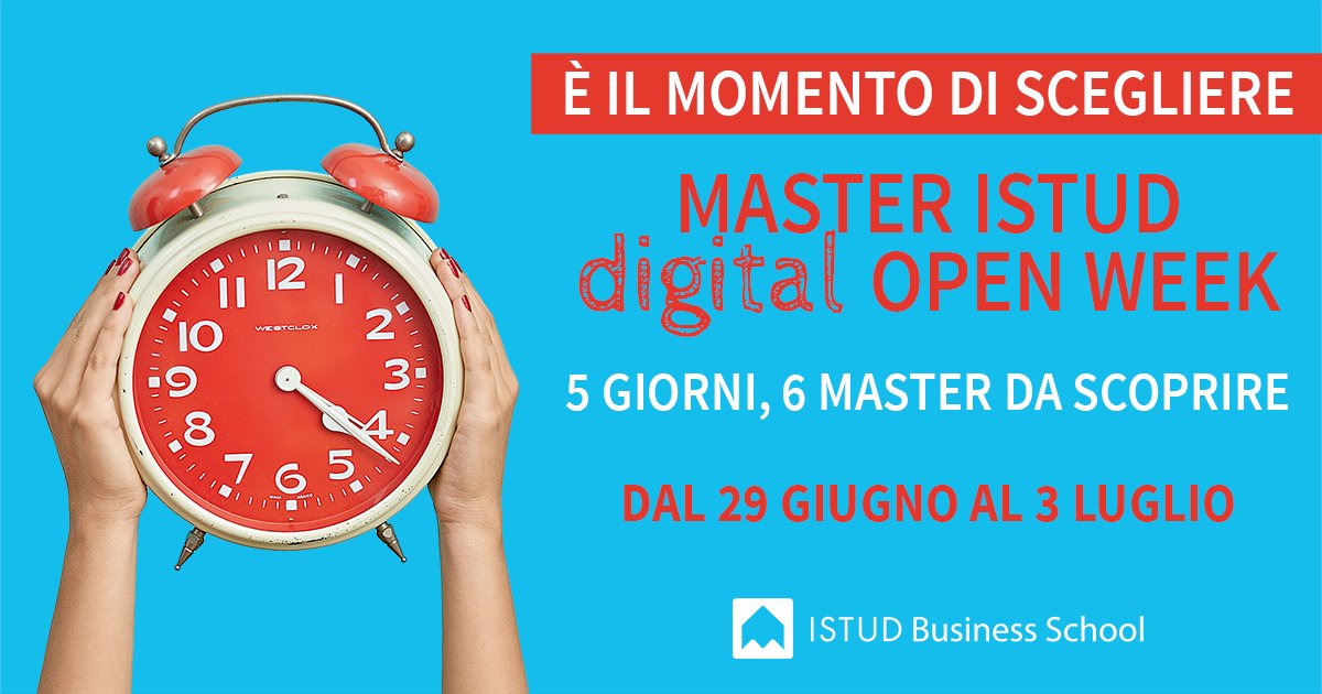 Iscriviti alla Digital Open Week dei #MasterISTUD: una serie di webinar dove i protagonisti saranno i nostri percorsi, la nostra faculty e i nostri alumni.

#masterpostlaurea #formazione #laureati

istud.it/master/events/…