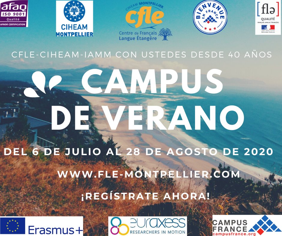 CIHEAMIAMM's tweet photo. #Cursos #Intensivos de francés
¡El verano viene pronto! 🌊☀️ Únase a nosotros en nuestro #Campus de #Verano en estricto cumplimiento de las normas de distanciamiento y seguridad sanitaria.

👉 https://t.co/pHoiCD4sQx 👈

#aprenderFR #apprendreFR #learnFR #FLE #français #cfle https://t.co/J4SlqPE4uR