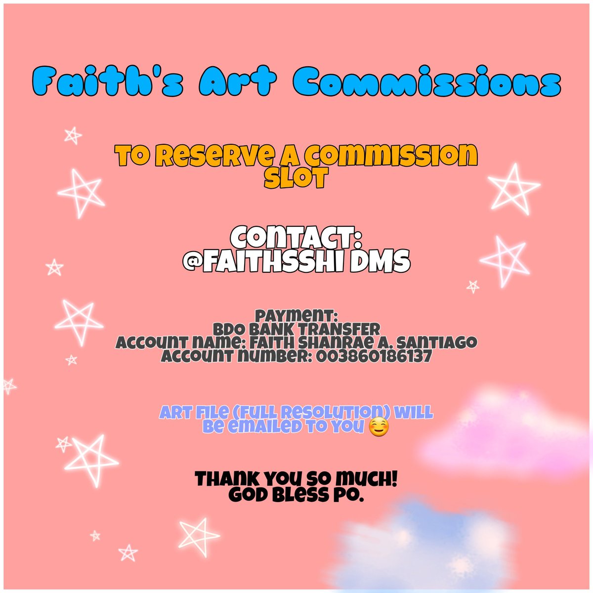 faithshanrae's tweet photo. Thank you to everyone who voted yes for me to OPEN my FIRST EVER ART COMMISSIONS 🥺

Details are on the photos attached THERE ARE ONLY LIMITED SLOTS so if you are go for it, please DM ne on @faithsshi 

Art Commission closes once slots are full☺ THANK YOU SO MUCH!

GOD BLESS PO. https://t.co/B2QTTGjzz1