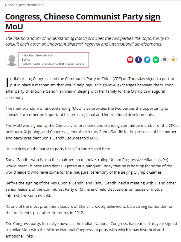 HUNARGUPTADAG's tweet photo. #MOU signed between @INCIndia n #Chinese_Communist_Party 2 Share every critical information, thats why @RahulGandhi was worried,as he was not getting any information from the Govt. of India on #Rafael #BorderAreas, #Chinooks n many other to feed to Chinese #Exposed #AgentsOfChina https://t.co/veyoahf5s4