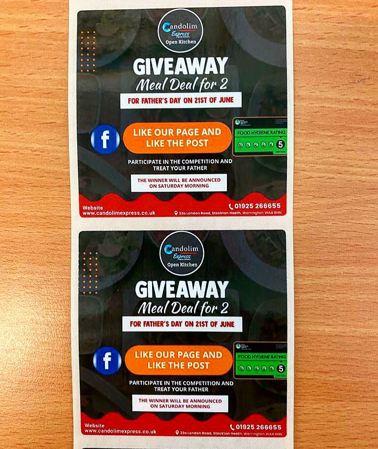 pprlabelsltd's tweet photo. Quick turnaround on these labels for @candolimexpress. Enter their competition for a chance to win a meal deal for 2 this Father’s Day! #competitiontime #labelprinters #pprlabels #candolimexpress #fathersday #treat #indiantakeaway #greatfood #manchester #stalybridge #warrington https://t.co/dA5oLDeDP2