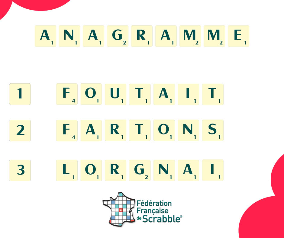 FFScrabble's tweet image. Quelle est l'anagramme de chacun des mots suivants ? Inscrivez votre solution en commentaire ! 🙂
