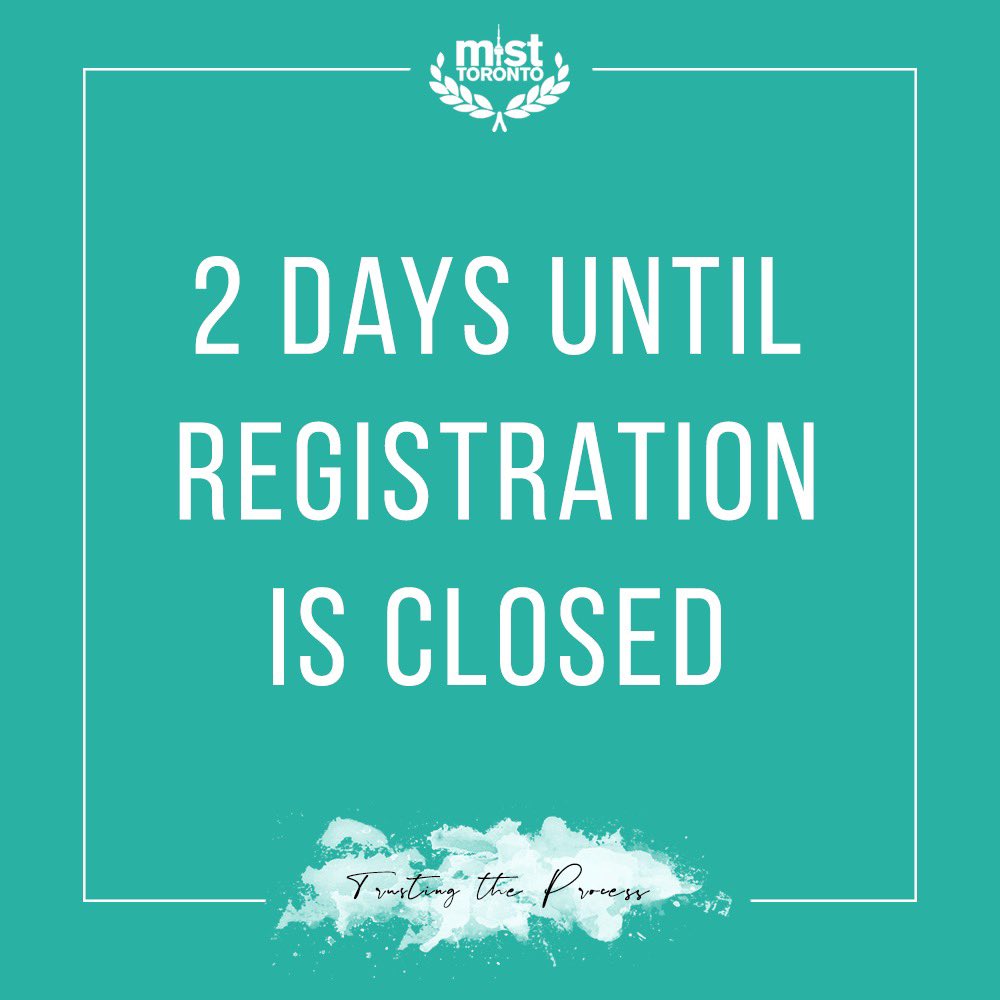 Registration closes TOMORROW @ 11:59 PM! 😱

Head over to misttoronto.com/register and sign up if you haven’t already! Current competitors can change their competitions through their ambassadors. #MIST2020