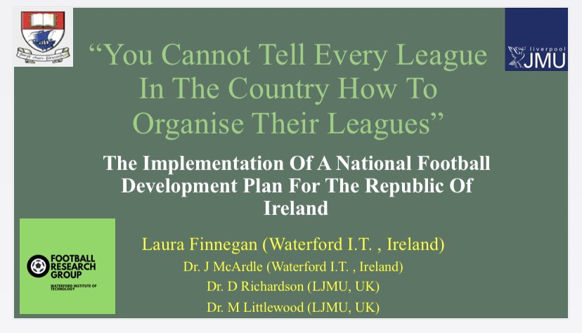 finnegan_laura's tweet photo. Re. DDSL announcement on changing playing formats. I presented at the #EASM2018 conf in Malmö, on the implementation of a national Player Dev Plan &amp; underage Nat leagues. Exploring key themes of plan acceptance, content, stakeholder mgt using the words of key stakeholders. 🇮🇪⚽️📃 https://t.co/UkG7JcDGgo