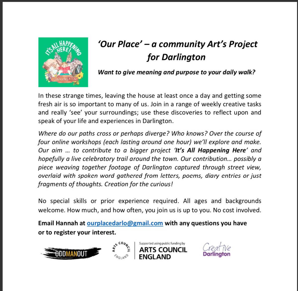 DDMANOUT's tweet photo. 'It's All Happening Here' - a way to keep creative from the comfort of your own home 😀 Please RT @DarlingtonHipp @DarlingtonVS @darlingtonbc @PricksOfficial @LuxiTweet  @DarlLibs @WhatsOnDarlo @OneDarlington 

3 call outs below: 

https://t.co/BTg57zJFU3 https://t.co/It9iJzAsuA