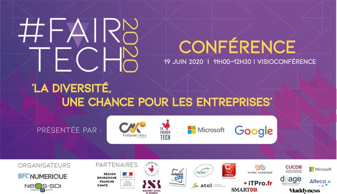 LaFrenchTech's tweet photo. ⌛La conférence de clôture de la #FairTech2020 se tient vendredi à 11h sur le thème "La #diversité, une chance pour les entreprises", avec Audrey Yvert, Head of Finance & Impact à @LaFrenchTech
Inscription à cet événement de @BFCnum cc @FrenchTechBFC sur https://t.co/ZPZaVKNbdm https://t.co/hM3cTliVCO