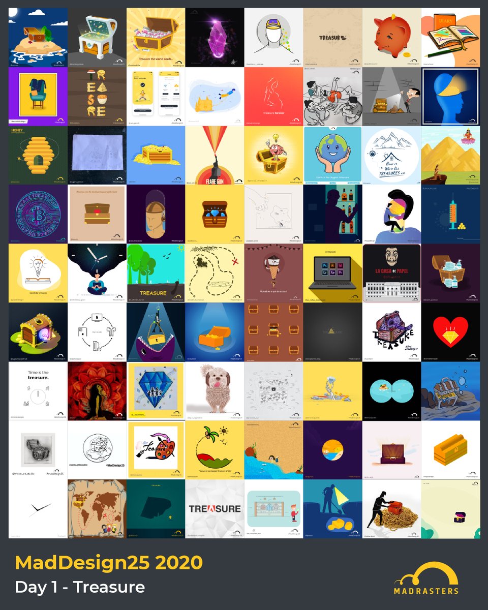 madrasters's tweet photo. Day #1 | Treasure | MadDesign25 ~ S02 

A complete collage tribute of all the 80+ designs posted on the theme Treasure. Thank you designers for all your contributions.  

#MadDesign25 #treasure #ThemeDesigns  #designerlife #25daysChallenge #25Days #Design #Designer #madrasters https://t.co/Nwh0n6LFqD