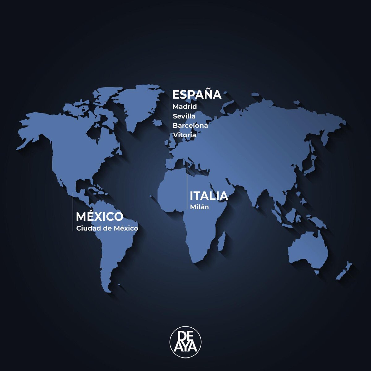 deaya_es's tweet photo. 🇬🇧 We offer different services around the world,with offices and professionals in strategic cities, generating thus a wide network of contacts and worldwide networking. #DEAYA https://t.co/wXXnwfuut9