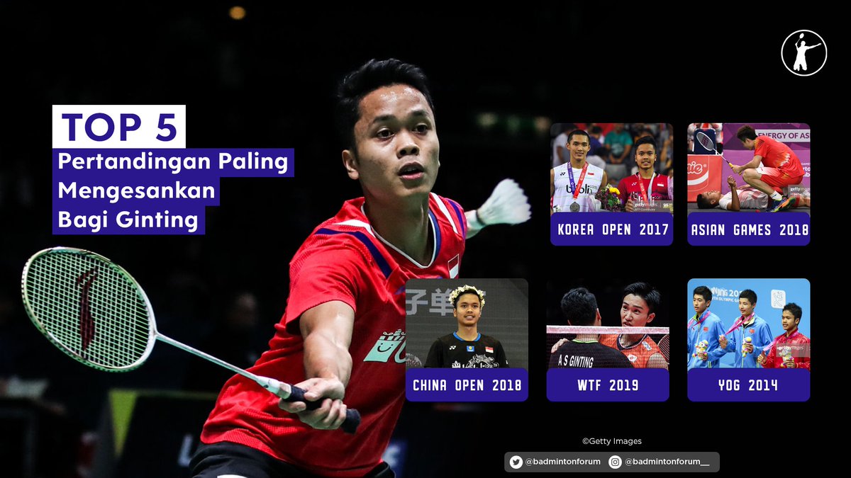 5 Match Paling Mengesankan Bagi Ginting Sejauh Ini

1. Final Korea Open 2017 vs Jonatan Christie
2. Final Beregu Asian Games 2018 vs Shi Yuqi
3. Final China Open 2018 vs Kento Momota
4. Final BWF World Tour Finals 2019 vs Kento Momota
5. Youth Olympic Games 2014

Sumber: Jawa Pos