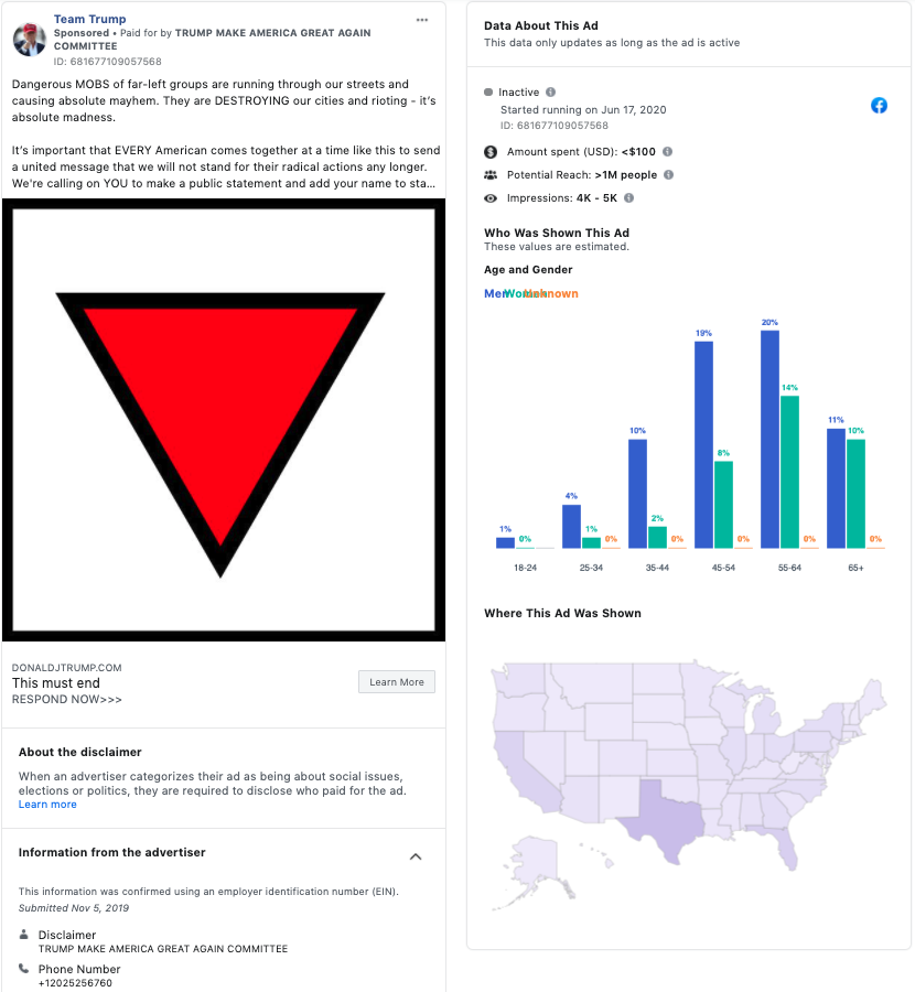 Here is the detailed ad info from  @facebook. It didn't last long but looked to be a hit in...Texas.(h/t to  @MFrancisWrites who included this in his Medium article  https://bit.ly/2NbiYmd )FB Ad data:  https://bit.ly/2BheGXR 