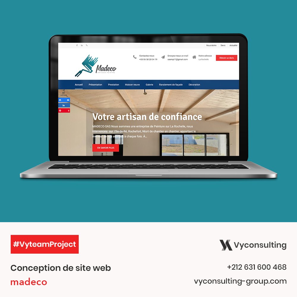 wetillix's tweet photo. ✅ Un nouveau projet livré: #Madeco
#Madeco est une entreprise de peinture basée en France à La Rochelle.
👉🏽 #Website: https://t.co/EYyv7ggiuM
📞Whatsapp: +212 631600468
📩Email: contact@vyconsulting-group.com
🖥Web: https://t.co/QiU1RjlRZR
#StayConnected
#StaySafeStayHome https://t.co/CIChBazUgc
