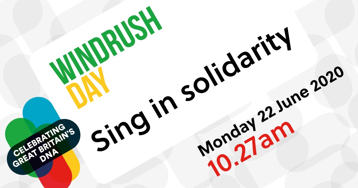 Sing in Solidarity on Windrush Day to celebrate the Windrush Generation. @colourfulradio will be playing the song for everyone to sing-along at 10.27am, whereever you are, join us.

#SingforWindrush #ArtforWindrush #ThankYouWindrush #GetInvolved #LoveLambeth #BrixtonProject