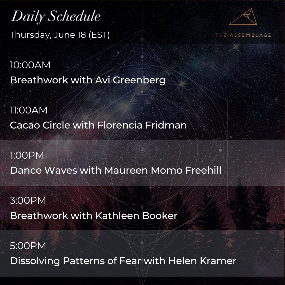 Enjoy today's schedule of mindfulness programming.

Check out the rest of our events: events.theassemblage.com

#meditation #spirituality #mindbodyspirit #mindfulness #spiritualgrowth #innerknowing #innerjourney #meditationpractice