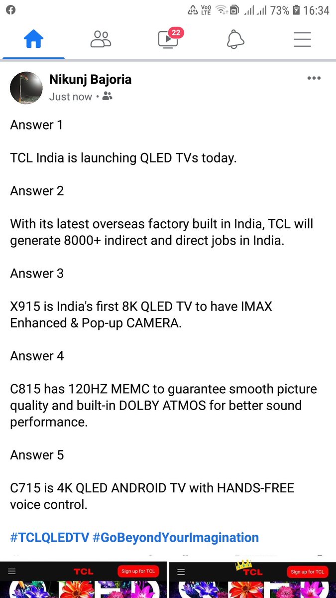 nibaofficial_13's tweet image. Post on Fb👇
#TCLQLEDTV #GoBeyondYourImagination