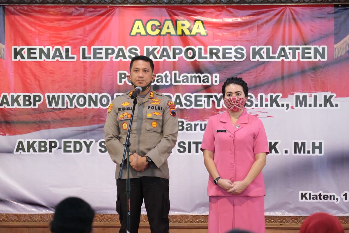 Kapolres Klaten sebelumnya dijabat oleh AKBP Wiyono Eko Prasetyo,S.I.K, M.I.K akan digantikan oleh AKBP Edy Suranta Sitepu, S.I.K, M.H. AKBP Wiyono Eko Prasetyo,S.I.K, M.I.K dialih tugaskan ke Mabes Polri Jakarta.End Thread