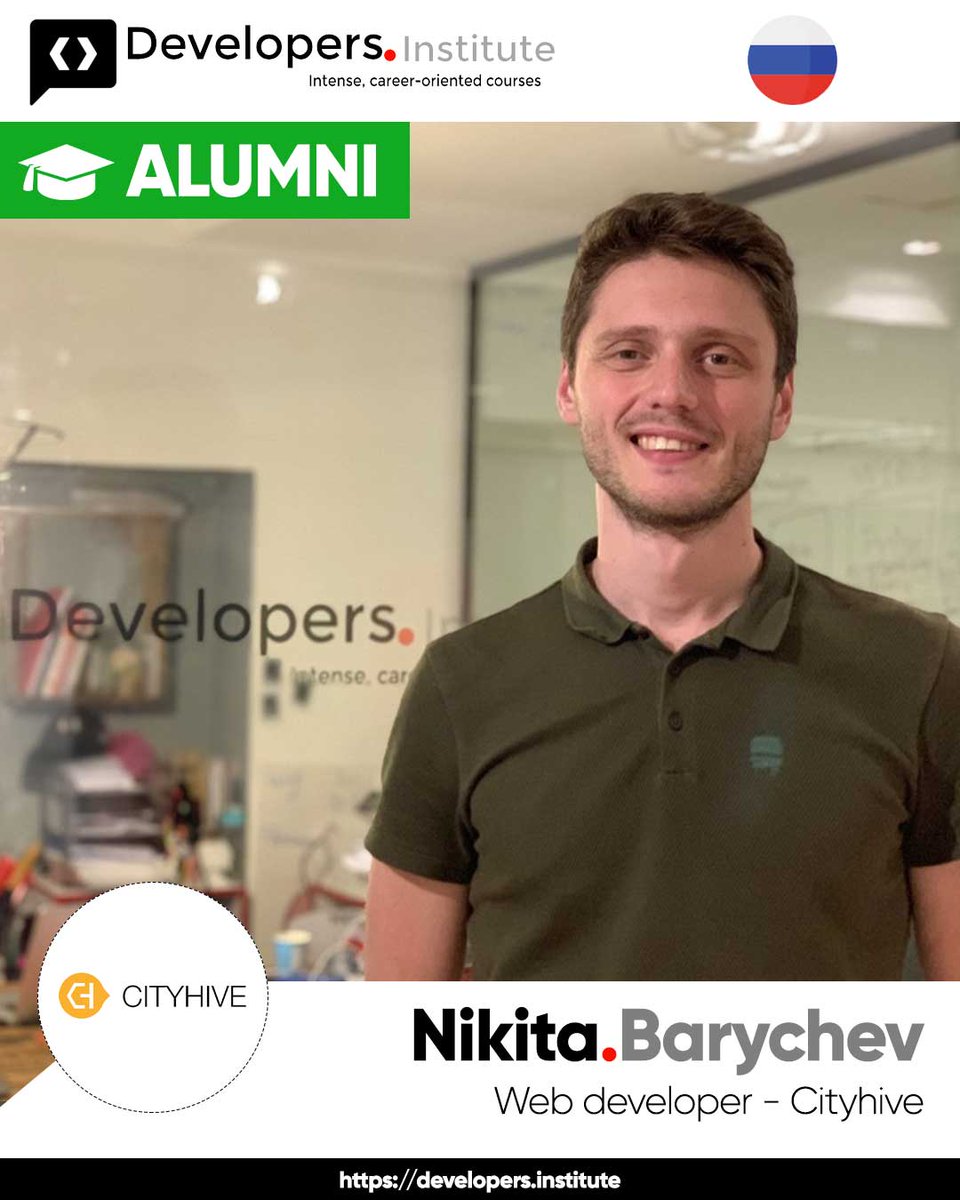 devtlv's tweet image. MEET OUR ALUMNI🎓 Nikita Barychev 🇷🇺 work at #Cityhive as a 💻Web Developer
.
Overall Score : ⭐⭐⭐⭐⭐
.
👉blog.developers.institute
.
.
#codefromhome #fullstackbootcamp #fullstackdeveloper #coding #developer #development #dev #developers #web #webdesign #frontend #backend
