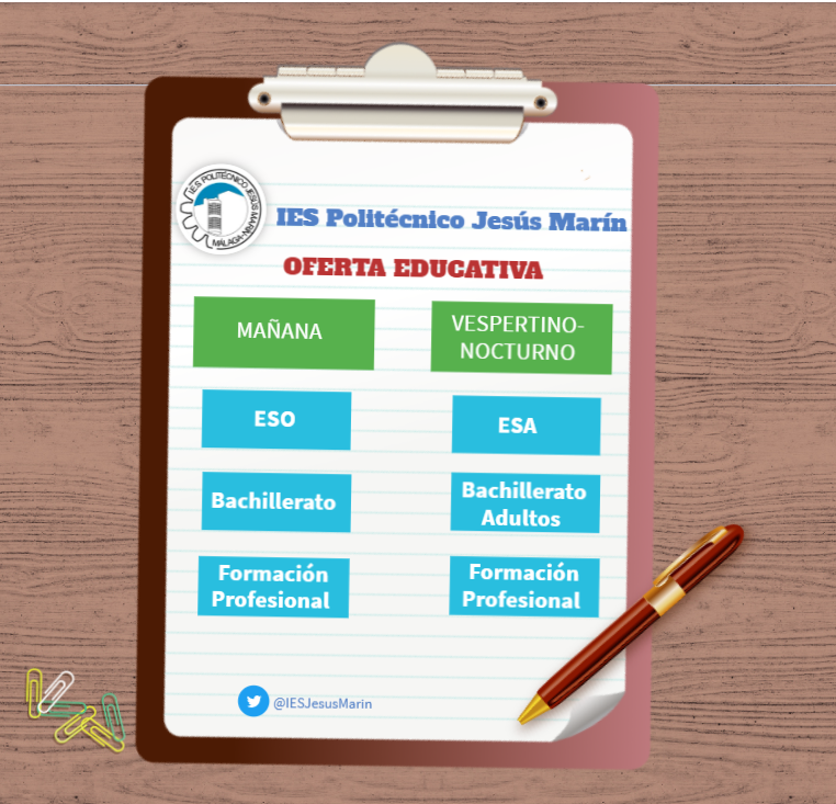 IESJesusMarin's tweet photo. Consulta en nuestra Web toda la oferta educativa del #PolitécnicoJesúsMarín👩‍🎓👨‍🎓https://t.co/2FNGfIWsaA https://t.co/AQv20pGf9A