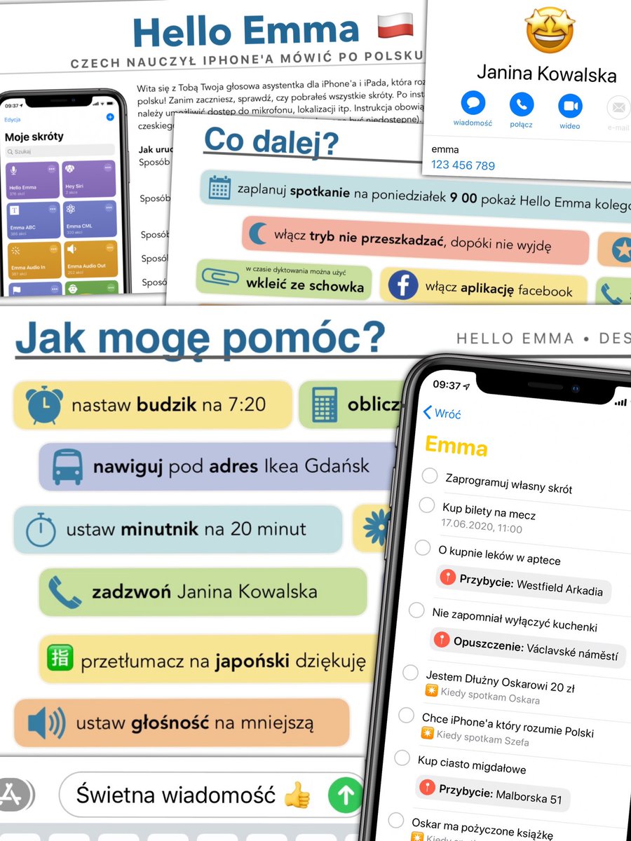 DavidBeck1972's tweet photo. Hello Emma : Siri 3:0 🇨🇿🇸🇰🇵🇱 Voice assistant for iPhone who understands Czech, Slovak has learned Polish! An article was published 14 days ago to help me with translations. 10 enthusiasts got involved and Poles in Polish can dictate SMS, notes, reminders, set alarms, meetings etc https://t.co/k7NMQ5hKp6