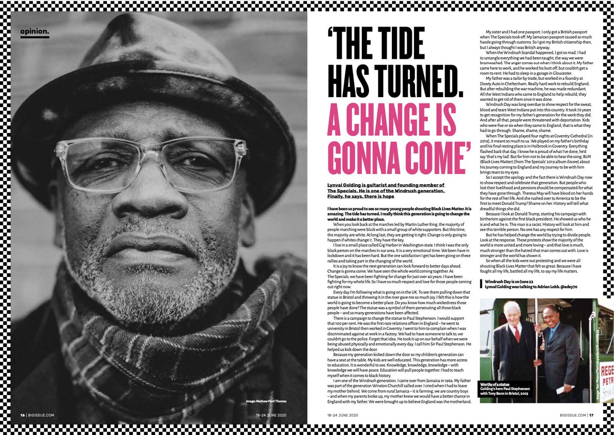 One of the Windrush generation, now living in the States and writer of the track B.L.M @thespecials legendary guitarist @lynvalgolding is uniquely placed to look at the times we're in. Delighted to be able to carry this piece by him