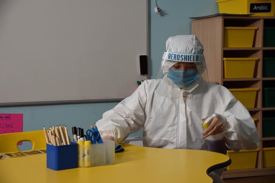 Our wonderful cleaning staff are working incredibly hard to deep clean, sanitize and disinfect all areas of the school on a routine basis, using strict guidelines from DHA to ensure the school is ready for whenever we return! #rwacommunity #rwadubai <a href="/DHA_Dubai/">هيئة الصحة بدبي</a>