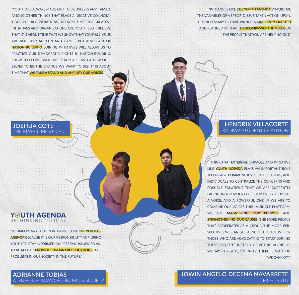 upalyansa's tweet photo. The Youth Agenda: Rethinking Normal is still open for partnership!

Here are a few words from our Youth Agenda advocates.

If your youth organization is interested in being part of this initiative, kindly fill in the following form: https://t.co/8CWyZRSif0! https://t.co/ezT7xpCx6l