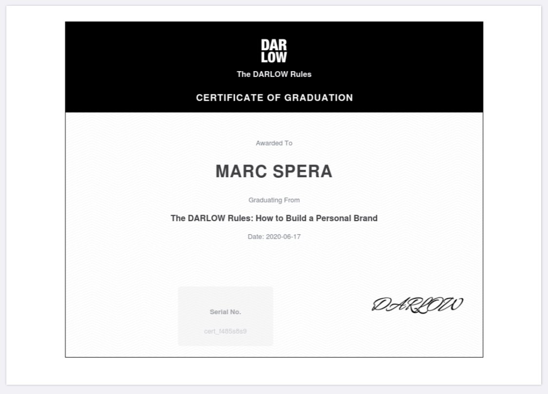 marcspera75's tweet photo. Completing the Dralow Rules Curriculum really helped brand myself in a way I’ve never done before. Really enjoyed this course and would recommend it to anyone who needs help branding themselves. #DarlowRules #SportBrandClass @JasonWarrenLee @JeremyDarlow https://t.co/QosDPiUJzN