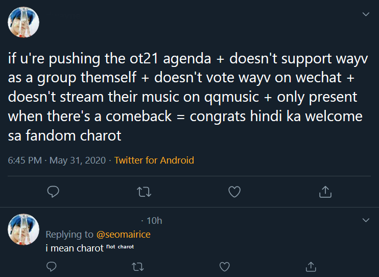 I'm not here to shame anyone - hence why I blurred out the names - but PLEASE consider how behaviour like this might turn people off of the group you want more fans to get into.Feeling like you're a bad fan does not make someone want to invest more.