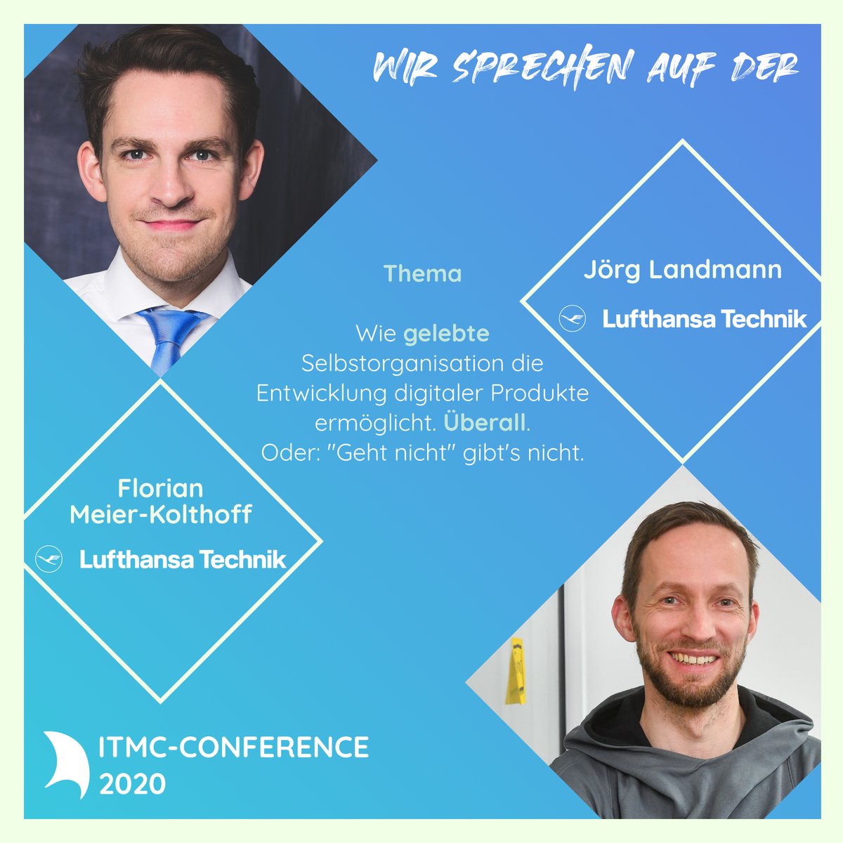 Auch die <a href="/LHTechnik/">Lufthansa Technik</a>, Tochterunternehmen der <a href="/lufthansa/">Lufthansa</a>, ist bei der #Conference dabei! Herr Landmann (agiler Coach) und Herr Meier-Kolthoff (Product Owner) sprechen um 19:50 Uhr über die #Entwicklung digitaler Produkte. Sehr viel #Erfahrung in einem Vortrag, also nicht verpassen!