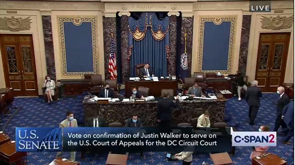 AFJustice's tweet photo. NOW: In the middle of a global pandemic, the Senate is voting on Justin Walker.
Walker praised Kavanaugh for writing a "roadmap" to gut the ACA and called the SCOTUS decision upholding the ACA "catastrophic."
This is not what protecting our health care looks like. #StopWalker https://t.co/JDiI0WlrUe