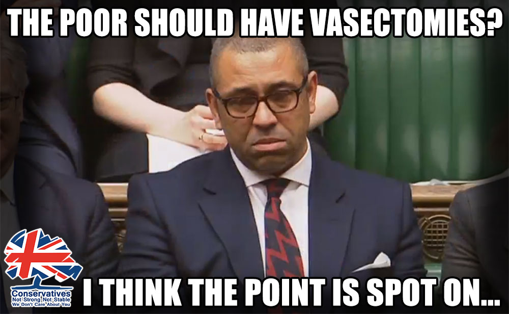 StrongerStabler's tweet photo. Minister James Cleverly defended Tory MP Ben Bradley's comments about 'poor people needing vasectomies'. He said he thought the point was "spot on". 

The sense of superiority with Tories runs very deep! 

#bbcqt https://t.co/4qKsAQefBe