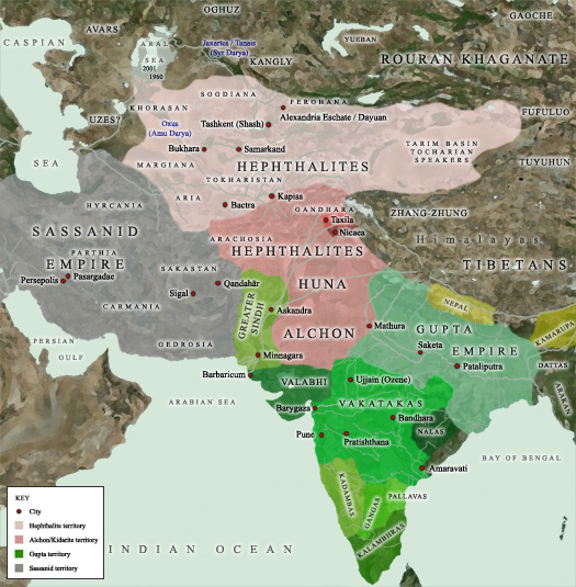  #Map of  #CentralAsia in the 400AD: politically divided between different  #Hephtalite groups and the  #Sassanians