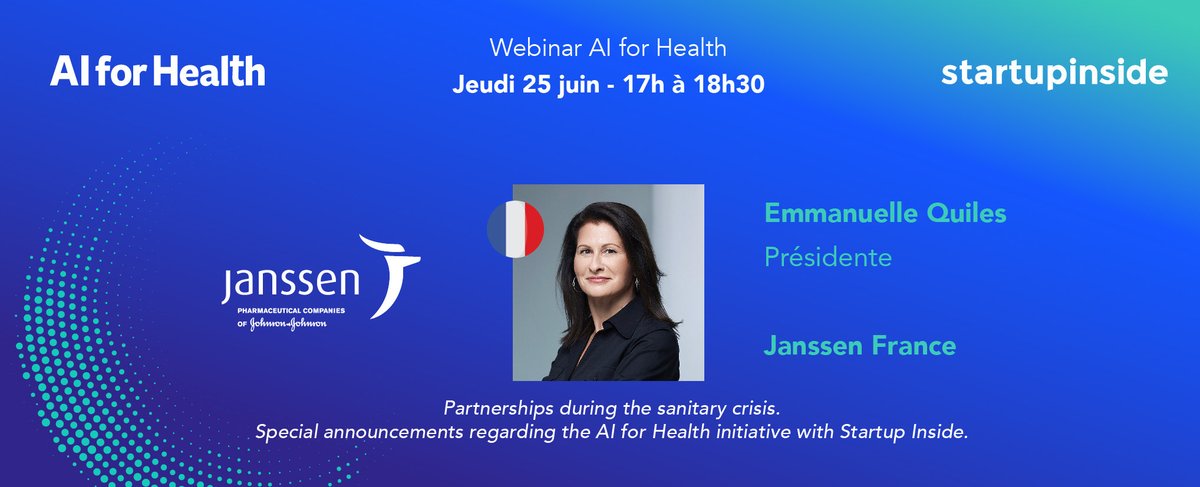 Emma__QUILES's tweet photo. Retrouvons-nous Jeudi 25 juin à 17h pour un webinar #AIForHealth et échanger sur les dernières actualités sur l’#IA et #covid19. Pour envisager ensemble le futur de la santé, inscrivez-vous : https://t.co/Mek4r0c0VJ #data #healthcare https://t.co/jZHGob5UlK