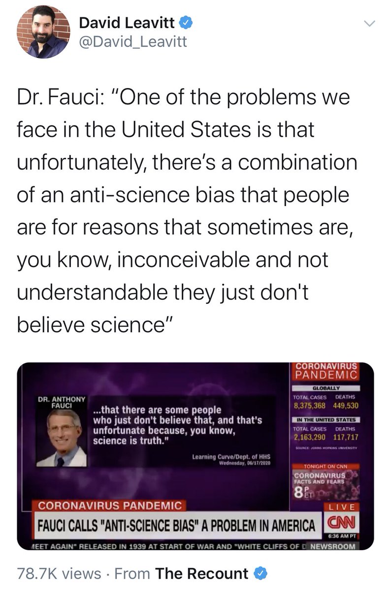 How dare this man.Do you want to know why they are learning to hate scientists for real Dr Fauci?Because your group lies about science & your ilk drove the truth telling scientists out of their rightful places inside the instutions calling bullshit on your lying about masks.