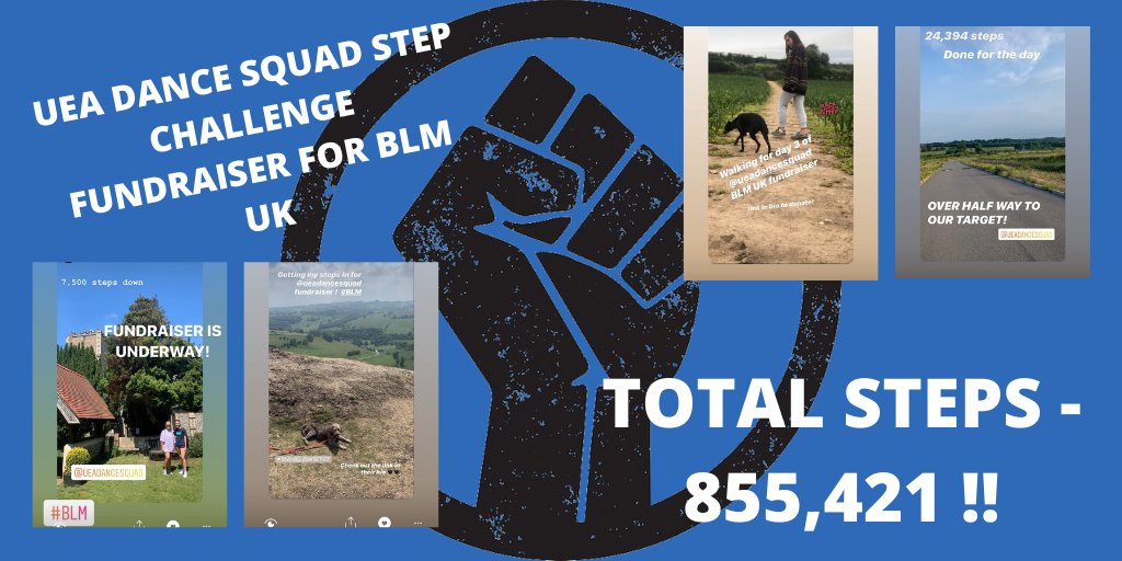 In just 3 days, we have smashed our 846,000 step target representing the 8 minutes 46 seconds that George Floyd was held to the ground for. Well done to over 40 members who got involved! Our Just Giving page to donate can be found on our Insta (<a href="/ueadancesquad/">UEA Dance Squad</a> )🖤 #BLM <a href="/ueasport/">UEA Sport</a>