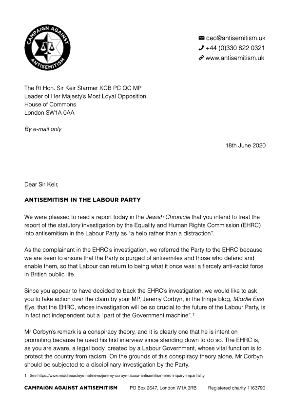 antisemitism's tweet photo. Today we have written to Sir @Keir_Starmer calling on him to announce a timetable for reforming @UKLabour’s corrupted disciplinary process and to take action against recent offenders including @JeremyCorbyn, @HackneyAbbott, @BellRibeiroAddy and @SalmaYaqoob. https://t.co/mWwM0drGWz